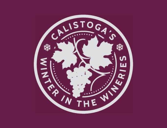 image shows winter in the wineries passport logo on a burgundy background